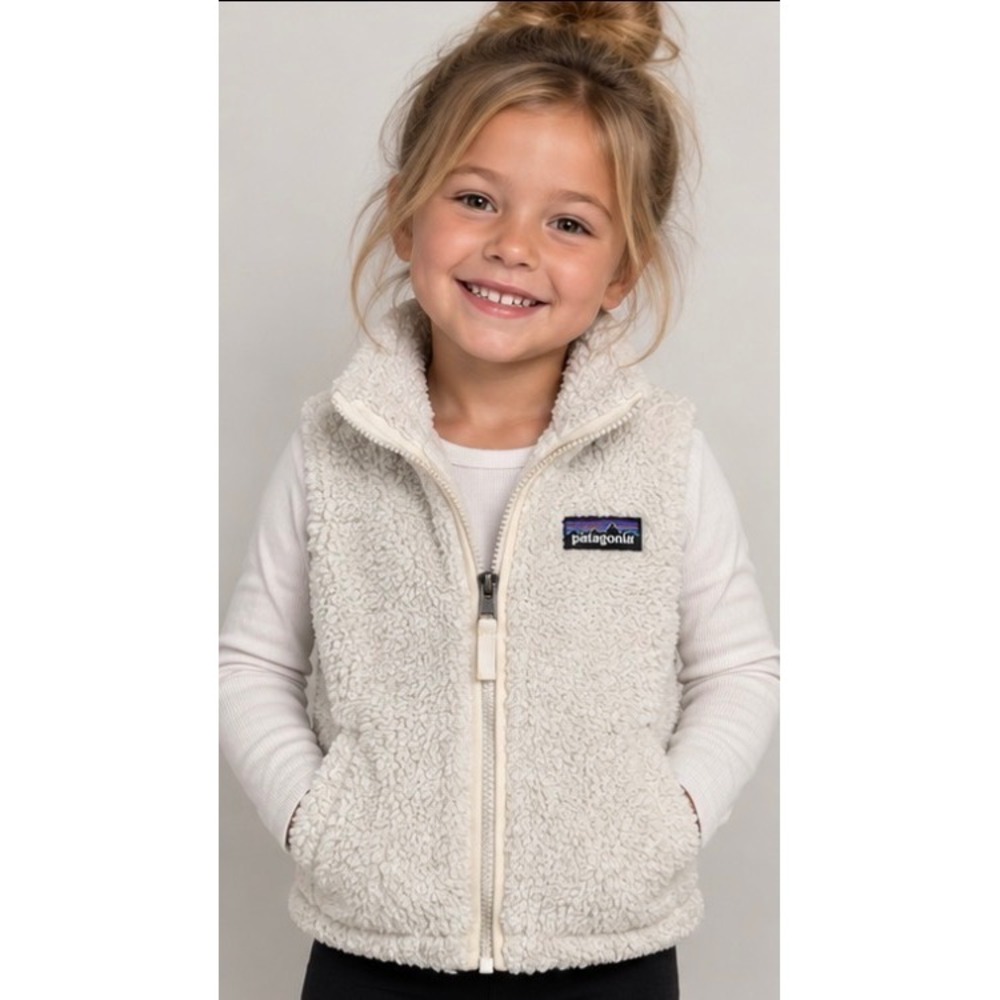 Patagonia Kids XS 5-6 Cream/off white Sherpa Fleece Full Zip Vest